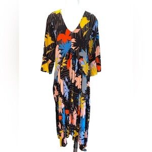 Loralette Women's Dress Size 20 Multicolor Floral Tie Back Bell Sleeves V-Neck